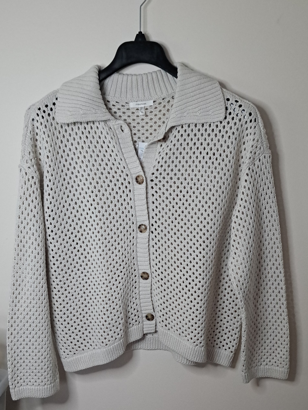 NWT Maurices Open-Knit Collared Button Cardigan - Cream Sz 1X